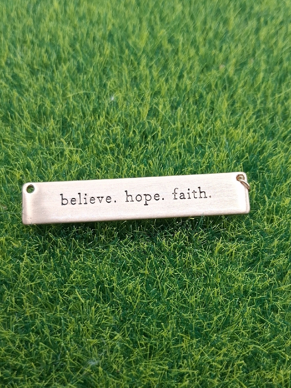 Believe Hope Faith Engraved Bar Pendant - Gold Tone P409